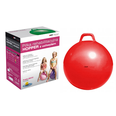 Piłka rehabilitacyjna dla dzieci HOPPER z uchwytem + POMPKA (HB1)