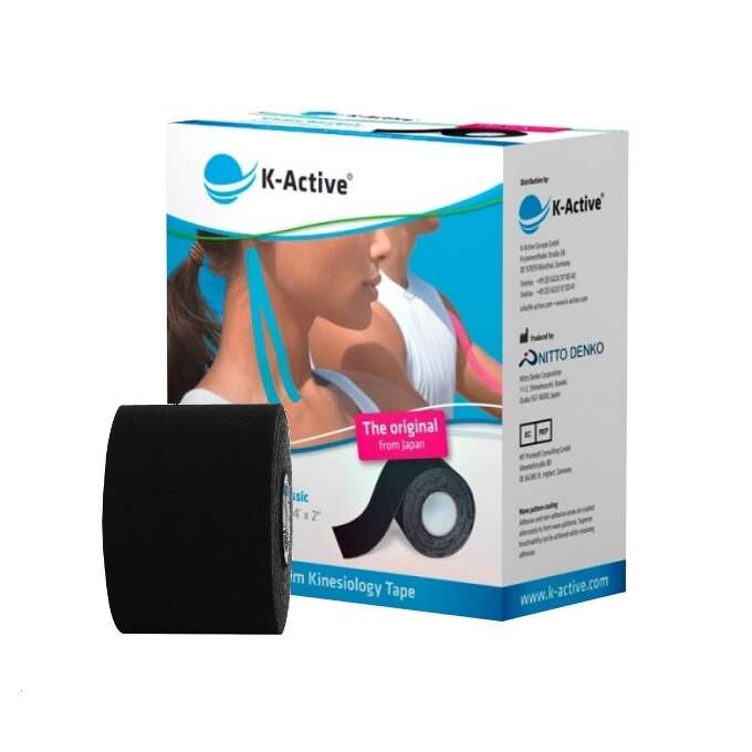 Bande Kinésiologique K-Active Noire 5cm X 5m - Respirante, élastique, Pour Sport Et Récupération - 6