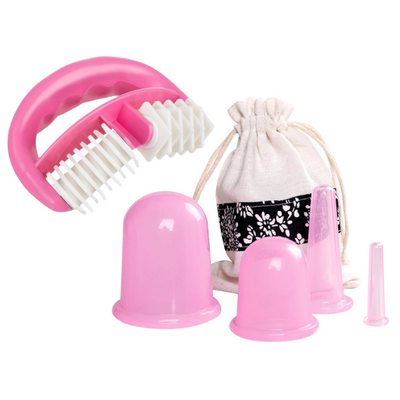 Zestaw Beauty - silikonowe bańki w eleganckim woreczku + poręczny masażer - (12226)