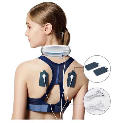 Masażer karku z elektrodami - elektrostymulator szyi i pleców - niwelowanie bólu, rozluźnienie mięśni, działanie relaksacyjne (24355)