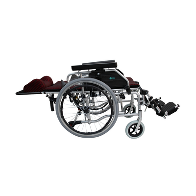 Wózek inwalidzki leżakowy z rozkładanym oparciem i podnóżkami unoszonymi do poziomu - koła antywywrotne i odpinana tapicerka - Cruiser Utilis (RF-11)