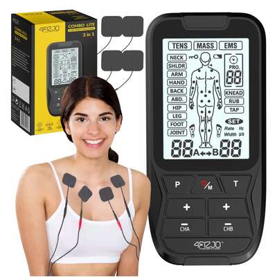 Elektrostymulator mięśni 3w1 - bezprzewodowy elektrostymulator TENS i EMS - blokada klawiatury, czytelny wyświetlacz (4Fizjo Combo Lite)