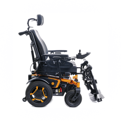 Wózek elektryczny ze stabilizacją głowy i tułowia - możliwość regulaji kątowej oparcia i podnóżków (STAR ORANGE)
