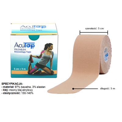 AcuTop PREMIUM kinesiology tape - KINESIO beżowy + PUDEŁKO wielorazowe + INSTRUKCJA (atp beige)