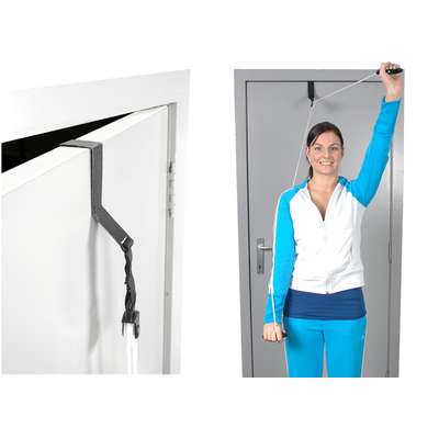 Zestaw do ćwiczeń samowspomagających oraz rehabilitacji ręki i barku - metalowe mocowanie na drzwi + drewniane rączki (msdsam-met)