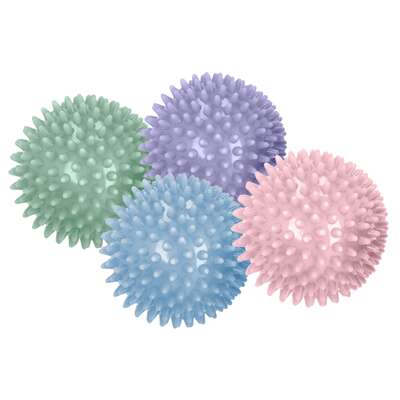 Zestaw 4 piłeczek o RÓŻNEJ TWARDOŚCI z kolcami do masażu i terapii (GRESPI II)