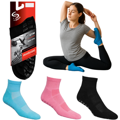 Skarpetki antypoślizgowe ze strefami wentylacji zapewniające bezpieczny trening i komfortową rehabilitację (Deomed Gym non-slip)