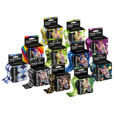 Kinesiology Tape o zwiększonej przyczepności - wodoodporna taśma do kinesiotapingu dla sportowców i osób aktywnych fizycznie - ciekawe wzory (Pino Tape Sport Design)