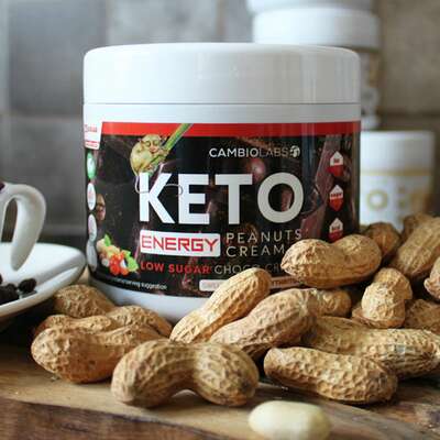 Masło orzechowo-czekoladowe z dodatkiem kawy i guarany - wegański krem czekoladowy bez cukru (Keto Energy Peanuts Cream)