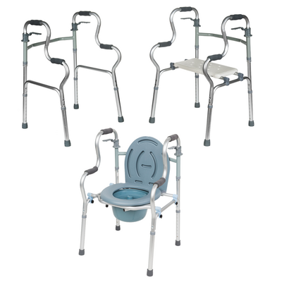 Wielozadaniowe krzesło LUCA z funkcją toalety, balkonika i ławeczki + kółka - bezpieczne i wygodne wsparcie dla osób starszych i po urazie (RF-803)