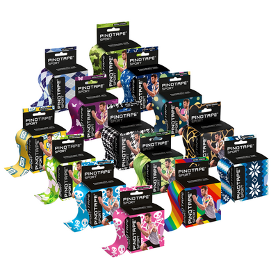 Kinesiology Tape o zwiększonej przyczepności - wodoodporna taśma do kinesiotapingu dla sportowców i osób aktywnych fizycznie - ciekawe wzory (Pino Tape Sport Design)