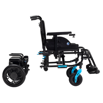 Ultralekki adaptowalny wózek inwalidzki z napędem elektrycznym i systemem Click&amp;Drive - łatwy w transporcie, duże możliwości konfiguracji (Vermeiren Verso)