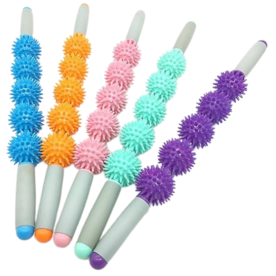 Wałek z obrotowymi rolkami do masażu mięśniowo-powięziowego - roller z kolczastymi kulkami i wygodnymi rączkami (24289)