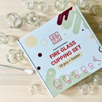 Zestaw baniek ogniowych do terapii próżniowej - 18 baniek szklanych + ogrzewacz - TCM GOODS (Fire Glass Cupping Set)
