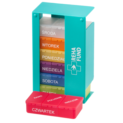Kasetka tygodniowa na leki - 3 pory dnia - czternastokomorowy organizer na leki Reha Fund (RF-356)
