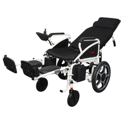 Elektryczny wózek inwalidzki joystickowy z opcją leżenia - podnóżki z podparciem łydek, amortyzatory kół przednich (AT52313)