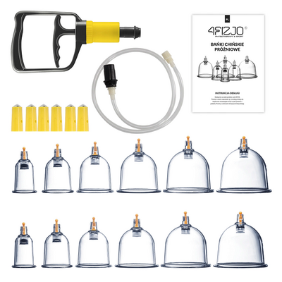 Zestaw baniek bezogniowych - 24 szt. - bańki próżniowe z pompką + nakładki magnetyczne (4Fizjo Cupping Set-24) (1)