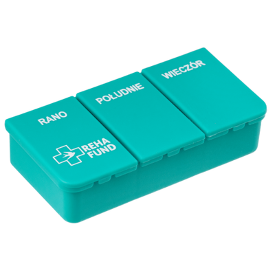 Kasetka jednodniowa na leki - 3 pory dnia - rano, południe, wieczór - wygodny trzykomorowy organizer na leki Reha Fund (RF-351)