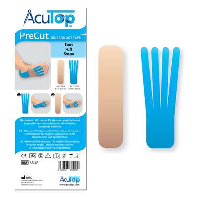 Zestaw gotowych aplikacji na stopę - kinesiology tape - szybka i łatwa aplikacja (AcuTop Precut Foot)