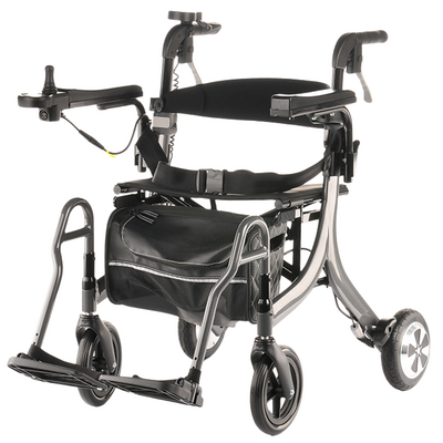 Wielofunkcyjny wózek inwalidzki o napędzie elektrycznym - połączenie wózka z podpórką transportową - dwa moduły sterowania, aluminiowa rama o konstrukcji krzyżakowej + torba na zakupy - Multiplus (DRVI0M)