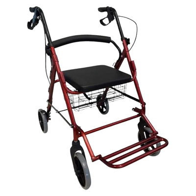 Podpórka czterokołowa ze stabilnym siedziskiem i oparciem - aluminiowy chodzik transportowy z koszykiem - Oslo Premium (RF-616)