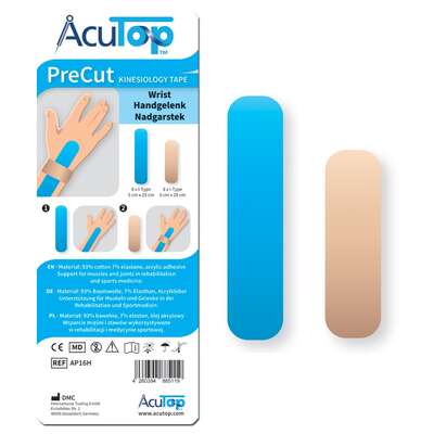 Zestaw gotowych aplikacji na nadgarstek - kinesiology tape - szybka i łatwa aplikacja (AcuTop Precut Wrist)