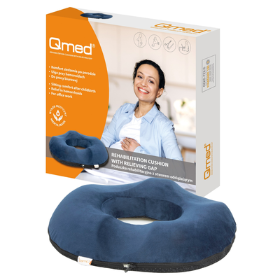 Poduszka rehabilitacyjna z otworem odciążającym - zwiększenie komfortu podczas siedzenia, wsparcie w okresie rekonwalescencji i po porodzie (Qmed Cushion with Relieving Gap)