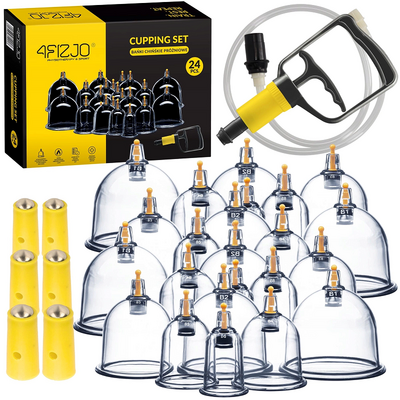Zestaw baniek bezogniowych - 24 szt. - bańki próżniowe z pompką + nakładki magnetyczne (4Fizjo Cupping Set-24)
