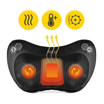 Poduszka masująca z obrotowymi głowicami i funkcją podczerwieni - masażer shiatsu do rozluźnienia mięśni - ekoskóra + materiał siateczkowy Airmesh (Pillow Massager Pro+)