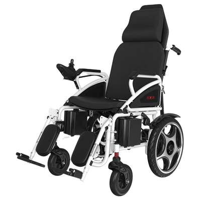 Elektryczny wózek inwalidzki joystickowy z opcją leżenia - podnóżki z podparciem łydek, amortyzatory kół przednich (AT52313)
