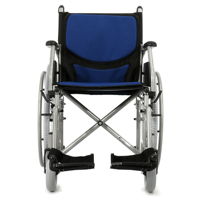 Nowoczesny wózek inwalidzki stalowy - składana konstrukcja, oddychająca tapicerka Mesh, podnóżki z regulacją wysokości - Elegant (AR-403)