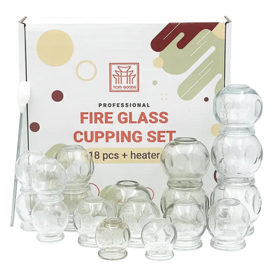 Zestaw baniek ogniowych do terapii próżniowej - 18 baniek szklanych + ogrzewacz - TCM GOODS (Fire Glass Cupping Set)