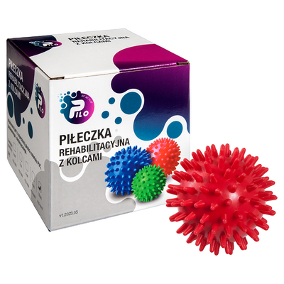 Piłeczka z wypustkami do rehabilitacji, ćwiczenia dłoni i masażu stóp - rozluźnienie mięśni, poprawa krążenia, stymulacja receptorów skóry (Pilo Piłeczka z kolcami)