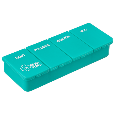 Kasetka jednodniowa na leki - 4 dawki - rano, południe, wieczór, noc - czterokomorowy organizer na leki Reha Fund (RF-352)