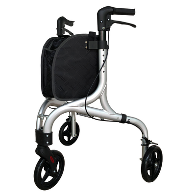 Elegancka podpórka rehabilitacyjna z praktyczną torbą - chodzik trzykołowy - lekka, aluminiowa konstrukcja, wytrzymałe koła TPR, nowoczesny design - Genewa Premium (RF-622)