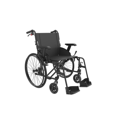 Lekki wózek inwalidzki transportowy o kompaktowych wymiarach - ergonomiczne siedzisko, tapicerowane oparcie, regulowane podłokietniki - Rehasense (ICON 35 LX)