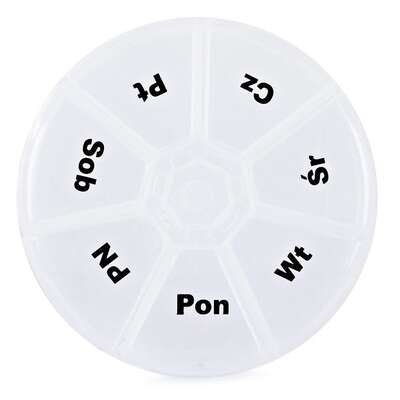 Pojemnik okrągły - organizer na leki na każdy dzień tygodnia - kasetka tygodniowa do porcjowania leków (15851)