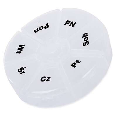 Pojemnik okrągły - organizer na leki na każdy dzień tygodnia - kasetka tygodniowa do porcjowania leków (15851)