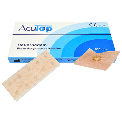 Pozłacane igły do akupunktury na plastrze - pinezki do długotrwałej stymulacji aktywnych biologicznie punktów na ciele (AcuTop Press Acupuncture Needles APN-G)