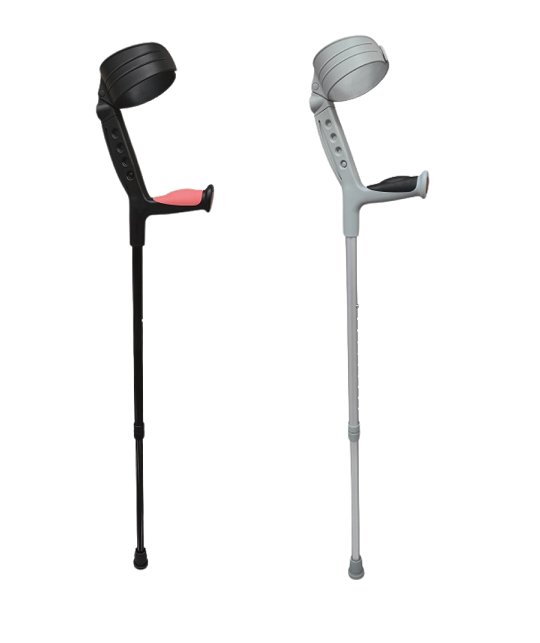 Aluminiowa kula łokciowa z ruchomą obejmą i miękkim uchwytem - podwójna regulacja wysokości + odblaski - PRO-SOFT (AR-024M)