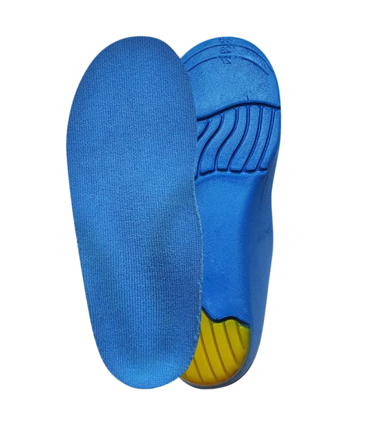 Dziecięce wkładki na stopę płasko-koślawą - komfort i amortyzacja - wsparcie łuku podłużnego stopy, korytkowa pięta stabilizująca tyłostopie (Insoles