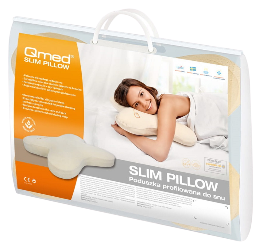Duża MIĘKKA Poduszka ortopedyczna z pianki leniwej do spania (Qmed Slim pillow)
