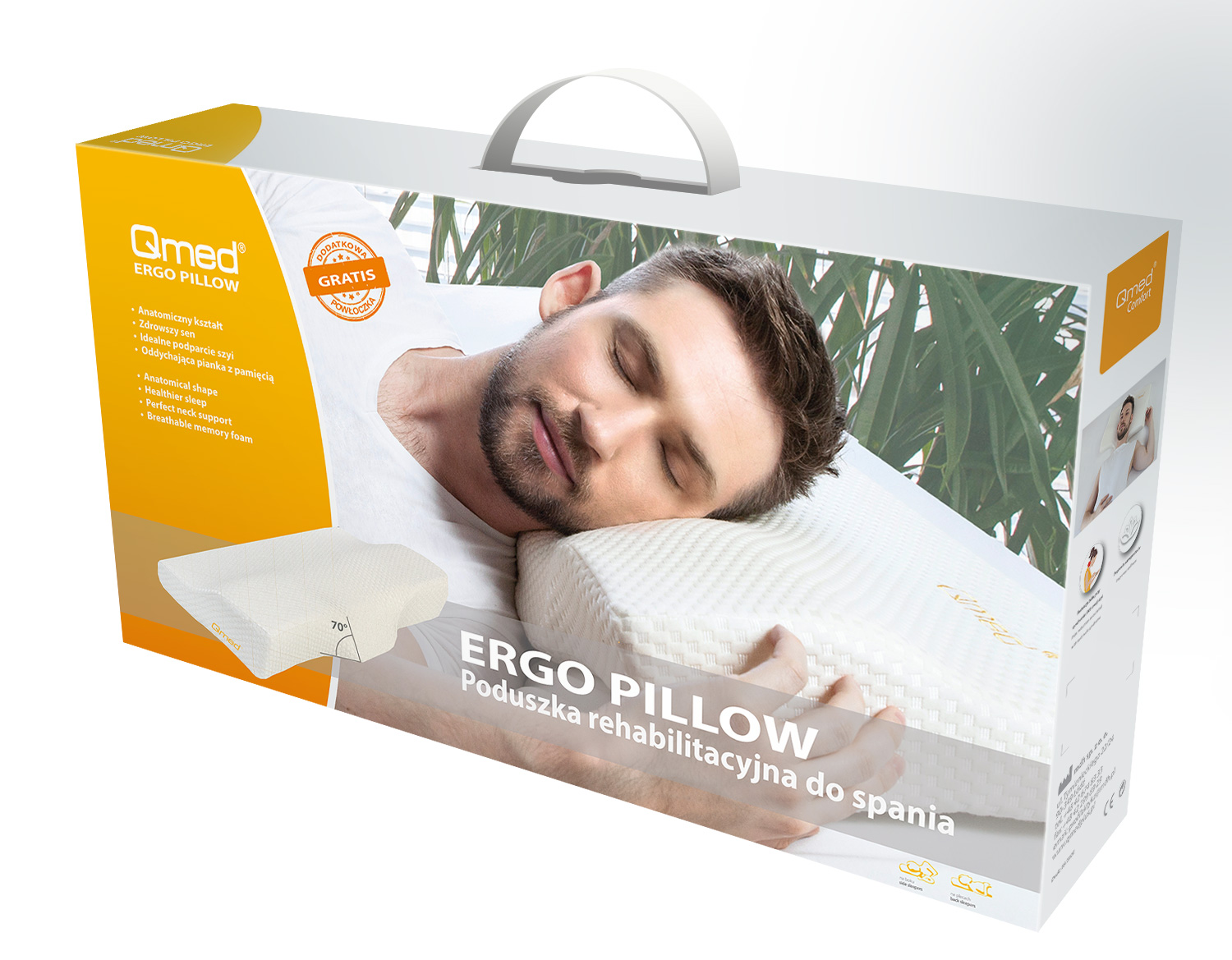 Poduszka rehabilitacyjna o ergonomicznym kształcie do odciążenia kręgów szyjnych - oddychająca pianka z pamięcią + dodatkowy pokrowiec gratis (ergo pi
