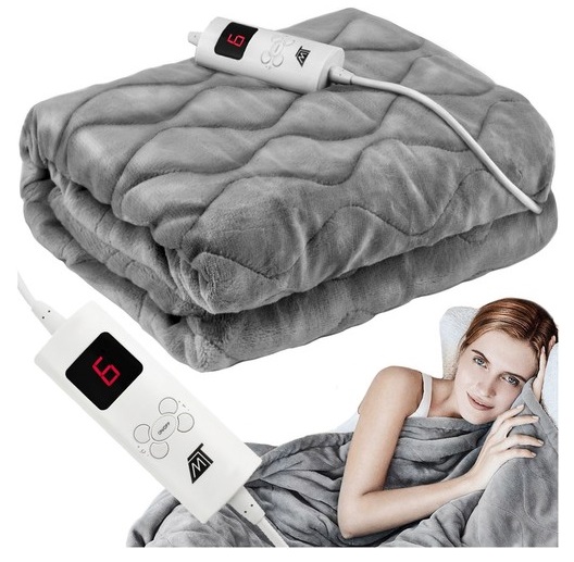 Koc elektryczny z regulacją poziomu ciepła 180x130 - łatwa obsługa, przyjemny materiał + pilot + termostat (Malatec Electric Over Blanket)