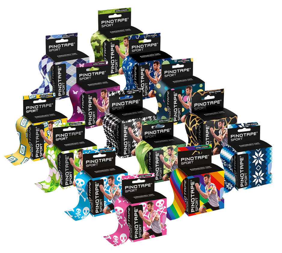 Kinesiology Tape o zwiększonej przyczepności - wodoodporna taśma do kinesiotapingu dla sportowców i osób aktywnych fizycznie - ciekawe wzory (Pino Tap