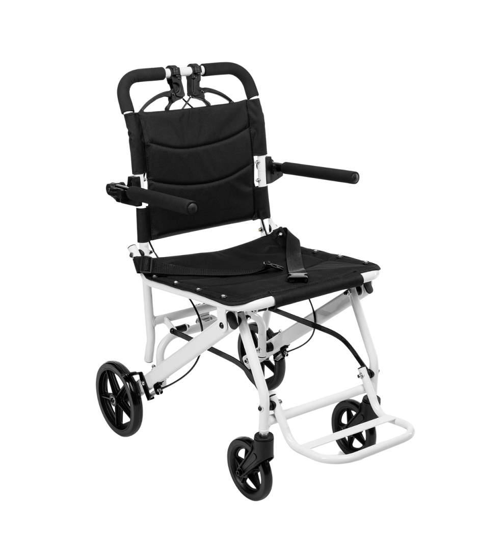 Wózek inwalidzki z funkcją transportową - wytrzymała stalowa rama, uchylne podłokietniki, wygodne siedzisko z oparciem (MOBIL-TIM)