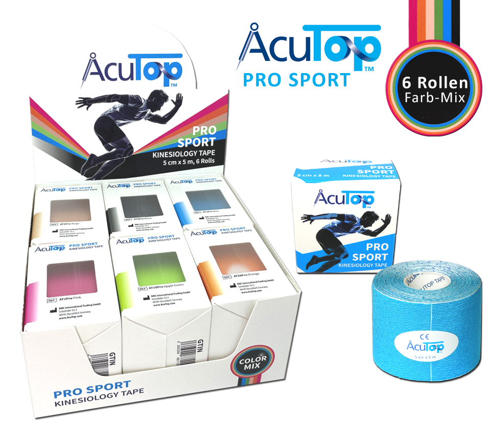 Zestaw 6 rolek AcuTop Pro Sport Kinesiology Tape - wzmocnione plastry do kinesiotapingu (AT6SetPro)