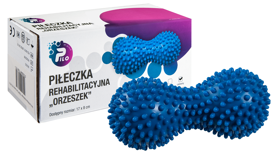 Piłeczka duoball z wypustkami do rehabilitacji, ćwiczenia dłoni i masażu stóp - rozluźnienie mięśni, poprawa krążenia, stymulacja receptorów skóry (Pi